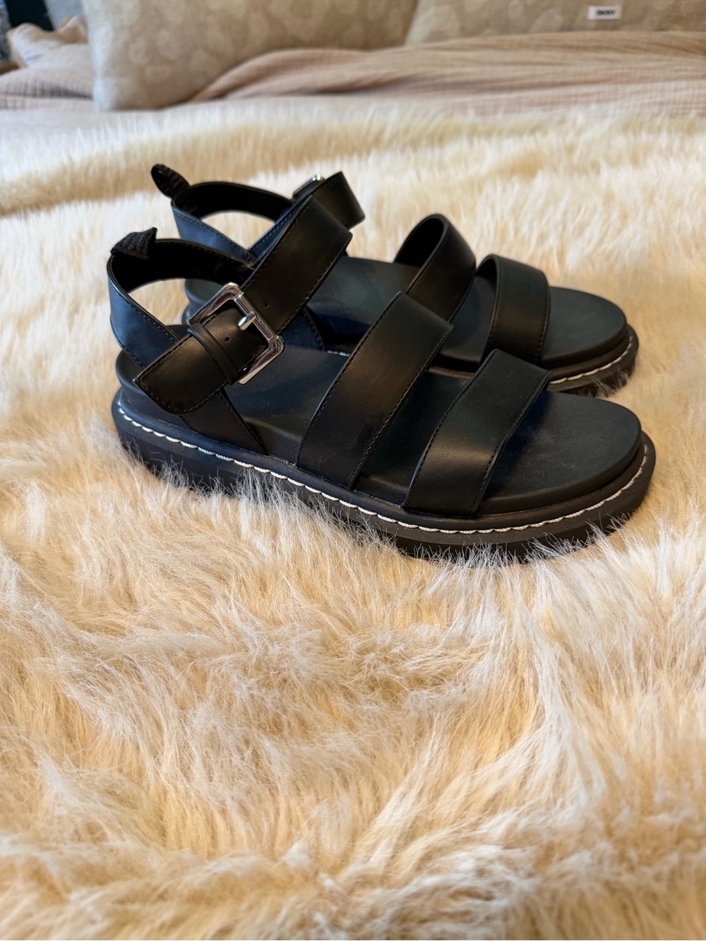 Women's Black Strappy Buckle Platform Sandals, Size 8, New